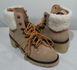 Mi.iM Boots Faux Suede Platform Heel Combat Camel Brown Boot Womens Size 8 - Picture 1 of 11