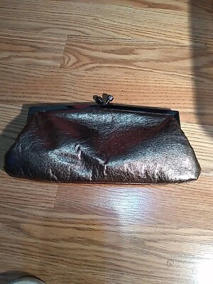 Copper Leather  Rhinestone Kiss Lock Clutch Purse - Image 1 of 4