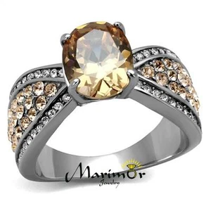 3.3 Ct Oval Cut Champagne CZ Stainless Steel Engagement Ring Women's Size 5-10 - Picture 1 of 6