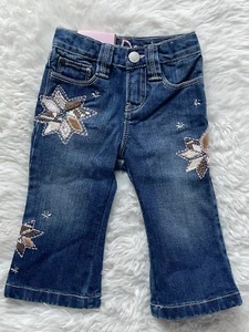 NWT BABY GAP GIRLS BOOT CUT JEANS TODDLER 12-18 MONTHS EMBROIDERED SNOWFLAKES - Picture 1 of 4