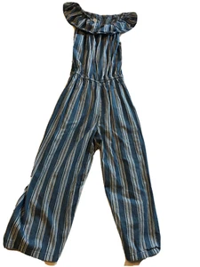 Girls Wonder Nation Jumper Jumpsuit Pants Blue Stripe Sleeveless Tank Ruffles XL - Picture 1 of 7