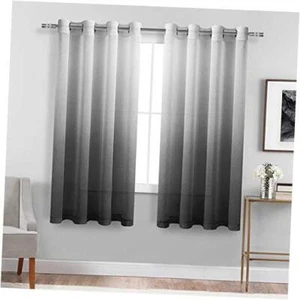 Faux Linen Ombre Sheer Curtains - Gradient Semi 52"W x 63"L (Pack of 2) Black - Picture 1 of 8