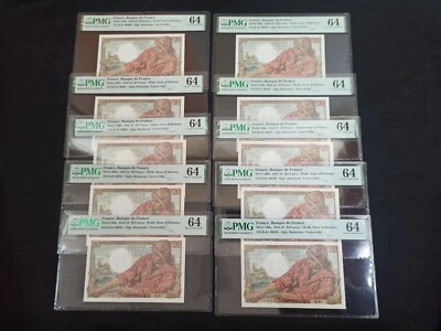 France Lot Investors 10 X 20 Francs Pêcheur (7-10-1943) ; PMG : Choice UNC 64 - Image 1 of 4