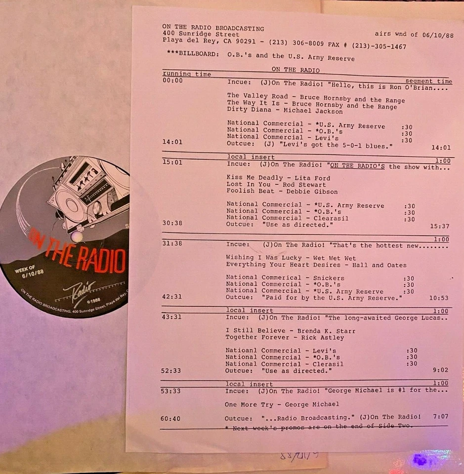 RADIO SHOW 6/10/88 ON THE RADIO: BRUCE HORNSBY FEATURE, WET WET WET, LITA FORD - Image 1 of 1