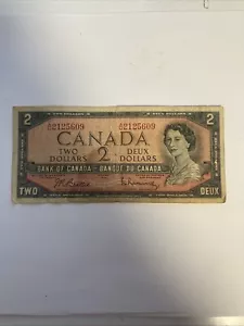 1954 Canada 2 Dollar Bank Note - Queen Elizabeth - CIRC FREE SHIP! - Picture 1 of 4