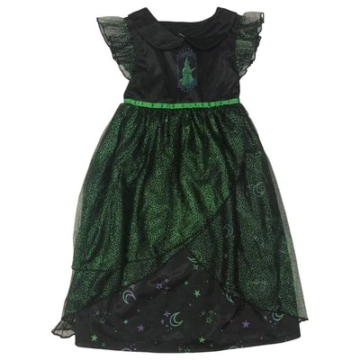 Toddler Girls Silky Black & Green Sparkle Wicked Witch Nightgown Night Gown - Image 1 of 2