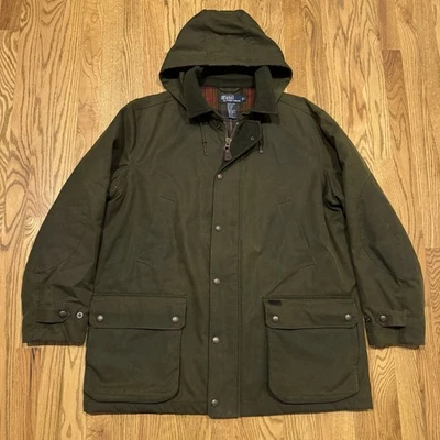Abrigo de campo Polo Ralph Lauren de lona encerada para hombre talla XL chaqueta con capucha cremallera completa Foto 1 de 4