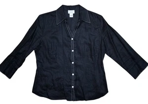 Blusa De Colección Ann Taylor LOFT Lino Manga 3/4 Botón Delantero Talla 14 - Imagen 1 de 3