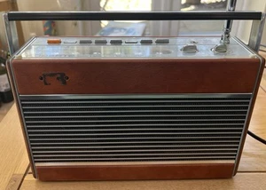 VINTAGE ROBERTS RP26-B 3 BAND RADIO, BROWN LEATHER & TEAK Wood, WORKING ITEM - Picture 1 of 10