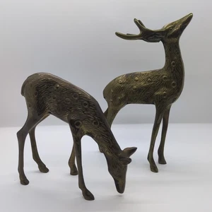 Vintage Messing gefleckter Hirsch Figuren Bock Hirsch 7" und Reh 4,75" Paar von zwei  - Bild 1 von 15