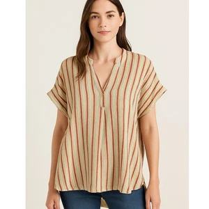 Madewell Striped Cotton Gauze Popover Top Short Sleeve Tunic Oversized Fit XXL - Picture 1 of 9