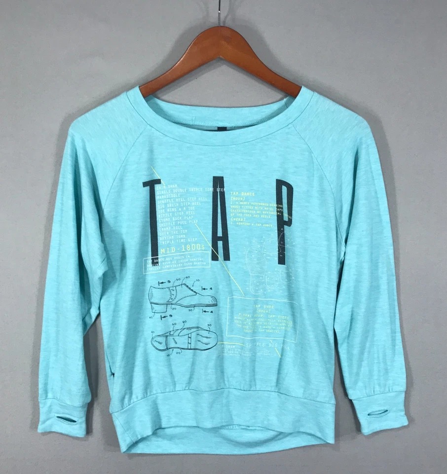 Sugar & Bruno Shirt Youth One Size Blue Tap Dance Pullover Long Sleeve Thumbhole - Image 1 of 4