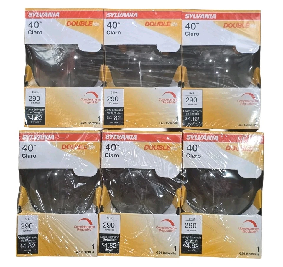 SYLVANIA G25 Globe Bulb, 40W, 2850K, 290 Lumen, Clear Bulbs, Double Life, 6-Pack - Image 1 of 4
