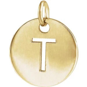 Solid Genuine 14K Yellow Gold Initial T Disc 0.39" Pendant for Men or Women - Picture 1 of 6