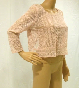 Blusa American Eagle Outfitters de encaje transparente recortada con botones traseros para mujer mediana usada en excelente estado - Imagen 1 de 8