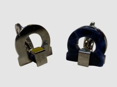 Gemelos Gancini individuales Salvatore Ferragamo para hombre plateados azules piedra caliza Foto 1 de 4