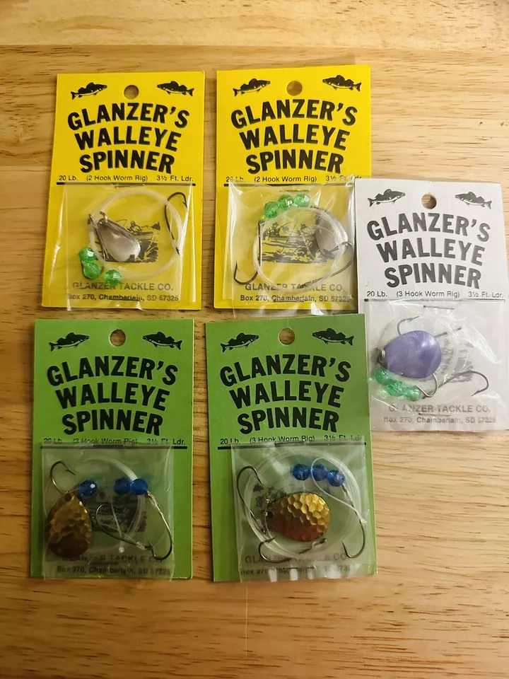 LOT of (5) GLANZER’s Walleye Spinner Worm Rigs NOS RARE crawler minnow leach - Image 1 of 1