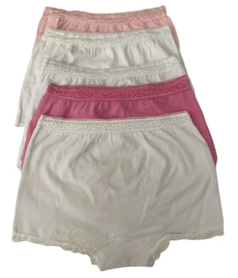  Girl's Underwear White, Pink Soft Cotton 5 Panties Boyshort  XL 10/12 - Image 1 of 2