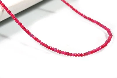 Hermoso collar hecho a mano con cuentas de piedras preciosas rondelle facetadas rubí rosa natural 18" Foto 1 de 4