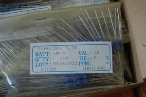 (100 PC) 3.0K Ohm Metal Oxide Resistors 3.0Kohms 5% Tol XICON 281-3.0K/REEL   - Picture 1 of 3