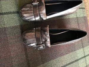 Pewter silver Tasselled Heel Brogue Shoes Smart Office Work uk 5 - Picture 1 of 9