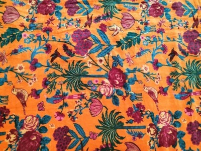 Velvet Fabric Indian Sewing Upholstery Floral Print Luxury Soft Fabric By 3 Yard - Image 1 of 4