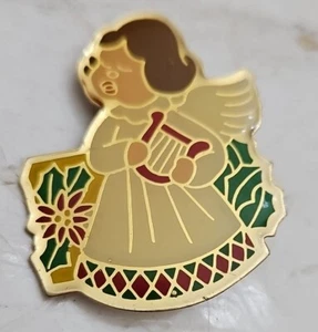 VTG  Gold Toned Enameled Lapel Hat Pinback Angel With Wings  - Picture 1 of 4