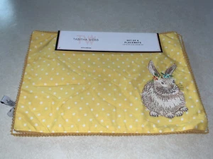 Tabitha Webb Easter Bunny Embroidered Placemats Yellow Polka Dot New - Picture 1 of 6