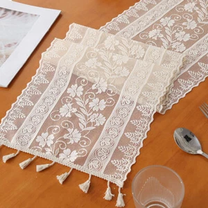 Vintage Embroidered Lace Table Runner Mats Dresser Scarf Doilies with Tassels - Picture 1 of 26