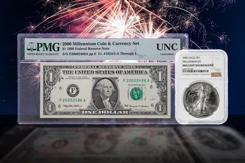 2000 Millennium Coin & Currency Set ASE NGC "BU" & 1999 Federal Reserve Note PMG Cover