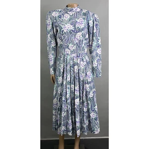 E.D. Michaels Vtg 80s Dress Women 3/4 Floral Paisley Print Mock Neck Midi Casual - Picture 1 of 9
