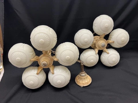 Antique MATCHING PAIR ART DECO Slip Bowl Cup Shade Ceiling Light Fixture hanging Cover