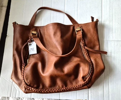 Urban Expressions Brown Vegan Leather Large Shoulder Handbag Tote 18" X 14" - Image 1 of 4