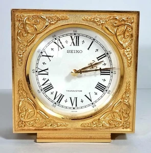 Vintage Seiko Brass Mantel Desk Clock Roman Numerals 12cm Working Order - Imagen 1 de 6
