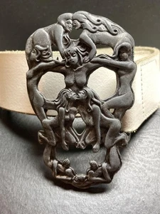 Diesel Hombres Vhtf ESTILO LAB Hebilla Calavera Cinturón Cuero Blanco Descatalogado De Colección - Imagen 1 de 7
