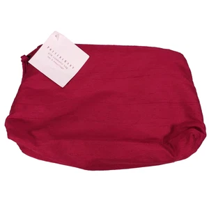 Pottery Barn Red Silk Cosmetic Bag 9"x5" Zippered Makeup Pouch - Picture 1 of 15