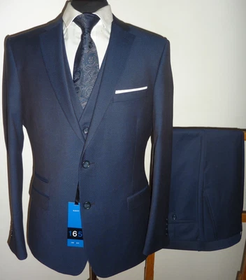ONESIXFIVE Suit Navy Blue 3 Piece Slim 40 Jacket Waistcoat Trousers W34 L29 NEW - Image 1 of 4
