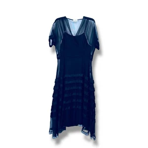 Vtg 40s Black Lace Evening Dress Womens L Sheer Net Maxi Lined Art Deco - Picture 1 of 22