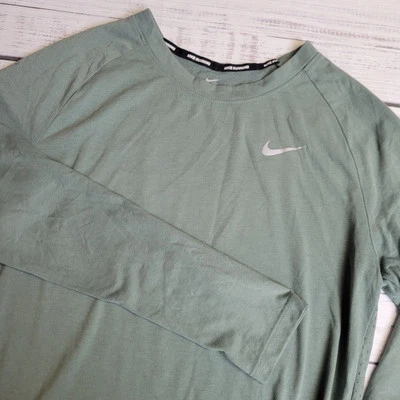 Nike Running Womens Large Long Sleeve Shirt Perforated Mint Green Poly Cotton - Image 1 of 4