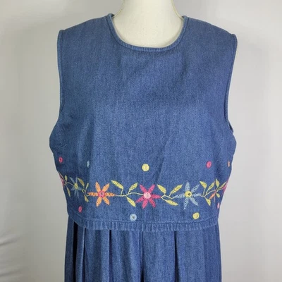 Vestido vaquero vintage Karin Stevens para mujer talla 16 bordado floral años 80 mamá núcleo Foto 1 de 4