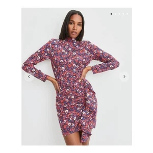 Veronica Beard Luella Dress Floral Silk 8 Ruffle Ruched Long Sleeve Lined  - Picture 1 of 13