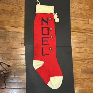 Medias de Navidad vintage 1988 Dept 56 tejido NOEL Jingle Bell ENORME 36" rojo verde - Imagen 1 de 6