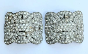 Wonderful Antique F. B. N. Co. Metal Rhinestone Art Deco Shoe Clips Evergrip - Picture 1 of 4