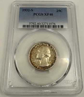 1932-S Washington Quarter 25c KEY DATE PCGS XF40 Dual Side Toner! - Image 1 of 2
