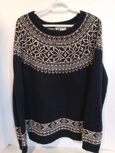 ORVIS Mens M Wool Blend Sweater Crewneck Long Sleeve Fair Isle Navy Blue - Picture 1 of 6