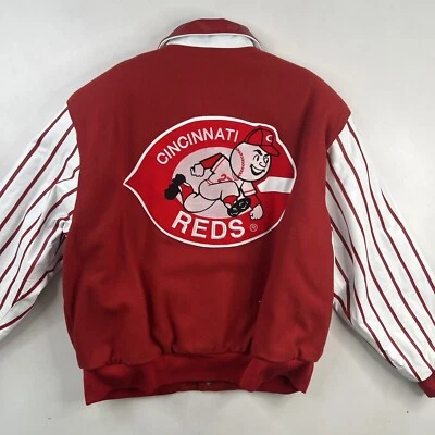 Vintage 90s Cincinnati Reds MLB Jeff Hamilton Leather Wool Varsity Bomber Jacket - Image 1 of 4