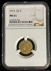 1912 $2 1/2 Gold Indian $2.5 MS61 NGC