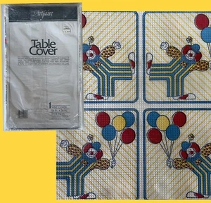 CLOWN Balloons TABLE COVER Vintage ARTFAIRE Tablecloth Party Supply 54" x 96" - Picture 1 of 5