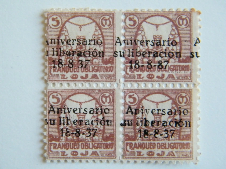 Sello local Guerra civil Loja Bloque de 4 Gálvés 415y 415E** Fecha cambiada en 1 - Imagen 1 de 1