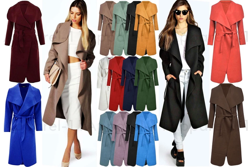 Womens Ladies Oversized Drape Long Duster Celeb Waterfall Italian Trench Coat - Image 1 of 1